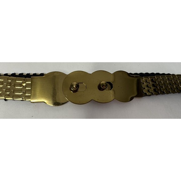 Vintage Women's Gold Disco Fish Scale Stretch Elastic Belt Metal - Picture 3 of 6